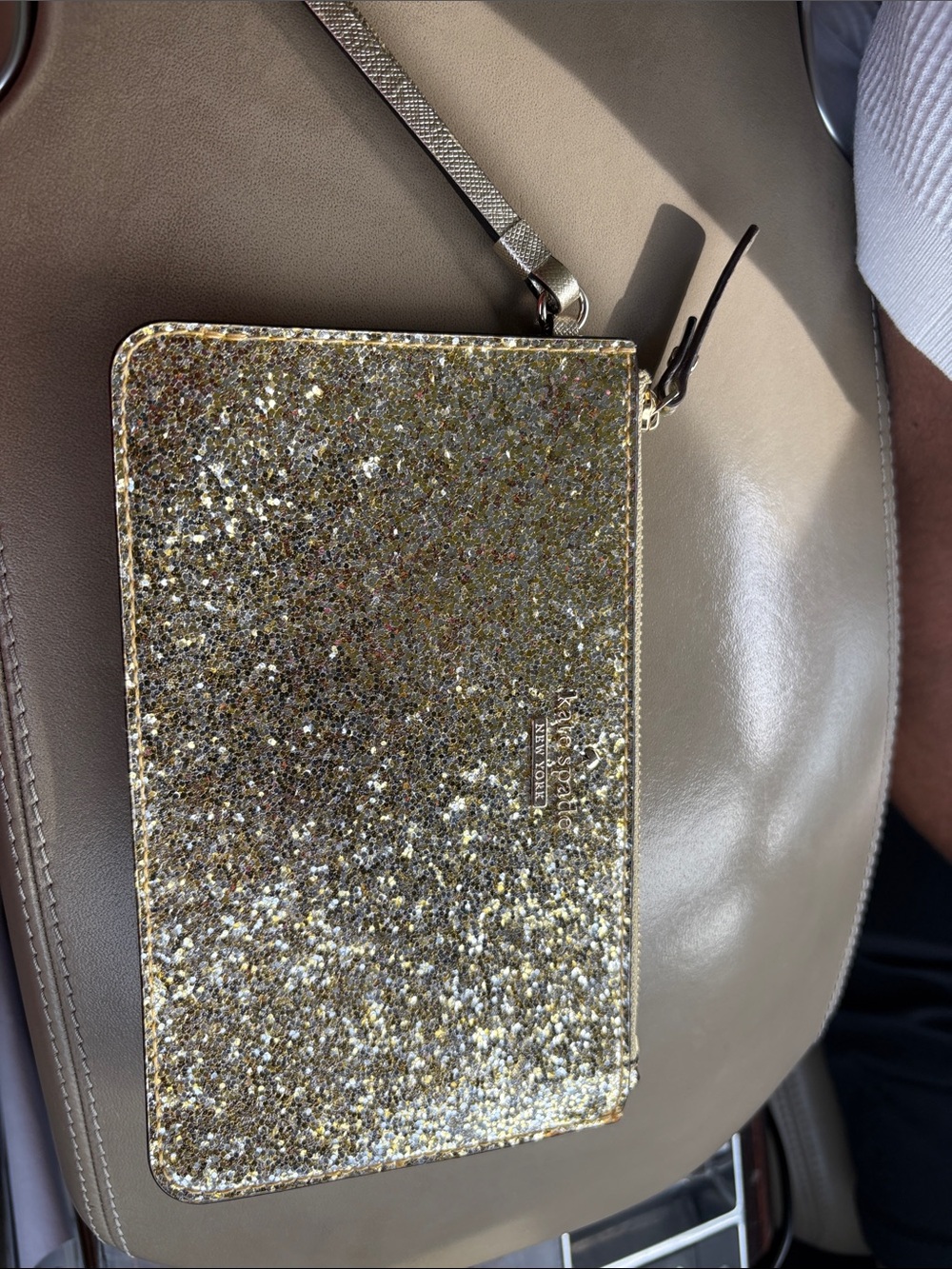 Kate Spade New York Gold Glitter Wristlet Clutch Evening Bag